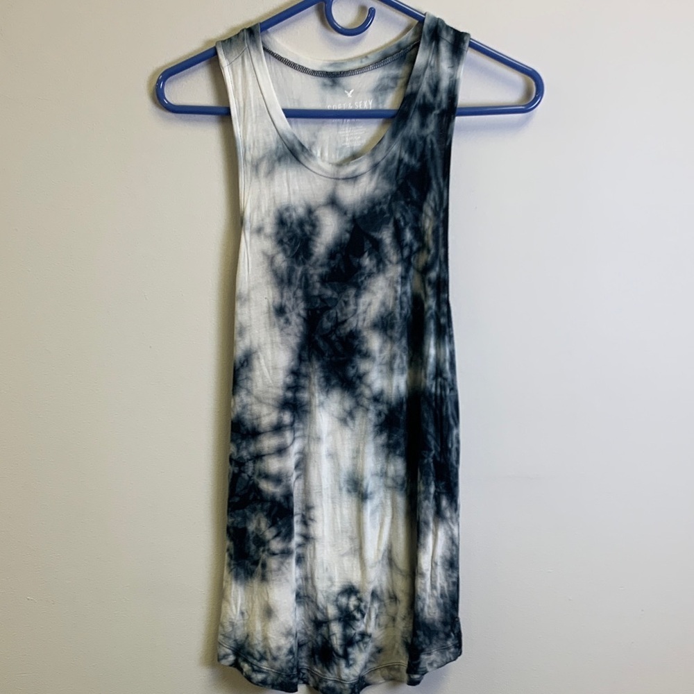 American Eagle Outfitters Black and White Tie-Dye Tank Top